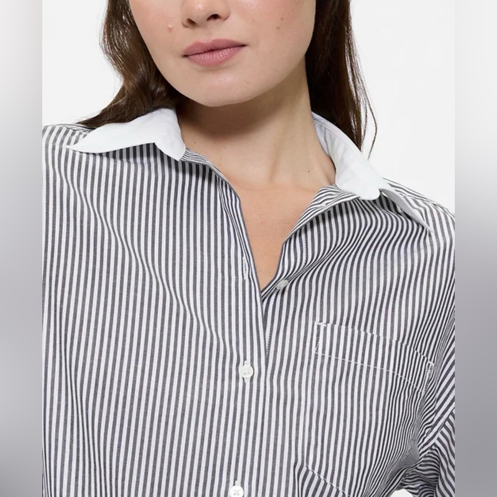 GAP Navy and White Stripe Poplin Women's Top Contrast The Big Shirt XS - Picture 4 of 7